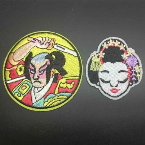 Full Embroidered Japan Warrior Woman Iron on Embroidered Cloth Patch For Girls Boys Clothes Stickers Apparel Garment Accessories