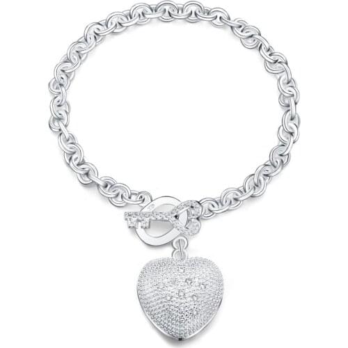 Luxury Brand Sliver Zirconium Bracelets Heart Bracelet for Women Wholesale Crystal Classic Key TO Bracelet Girl Jewelry Gift
