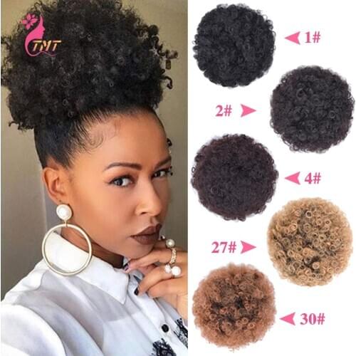 Synthetic Afro Kinky Curly Puff Drawstring Ponytail Synthetic Short Curly Hair Afro Bun Extension Chignon Hairpieces Wig