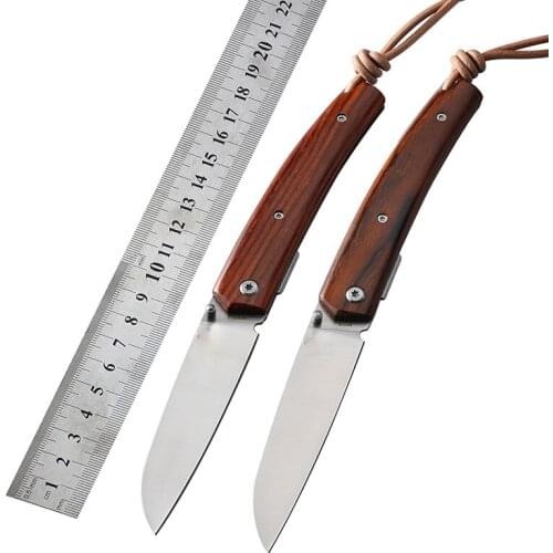 Folding knife wood handle pocket knives outdoor camping Hiking EDC tool fruit knife