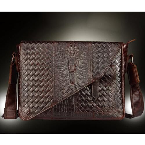 New Mens Genuine Leather Retro Business Bag Crocodile Pattern Briefcase Designer Oil Wax Cowhide Single Messenger Shoulder Bags