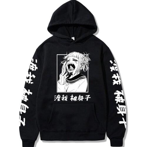 My Hero Academia Himiko Toga Japan Anime Hoodies Men Funny Manga Kawaii Girl Print Unisex Winter Loose Casual Hooded Sweatshirt