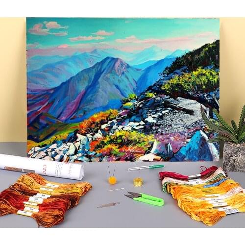 Landscape Carpathians Printed Water-Soluble Canvas 11CT Cross-Stitch DIY Embroidery Kit DMC Threads Needlework Counted