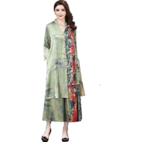 Haute couture Oversize women clothing 6XL Lady clothes set Middle age clothing summer printing Shirt top + wide leg pants 1717