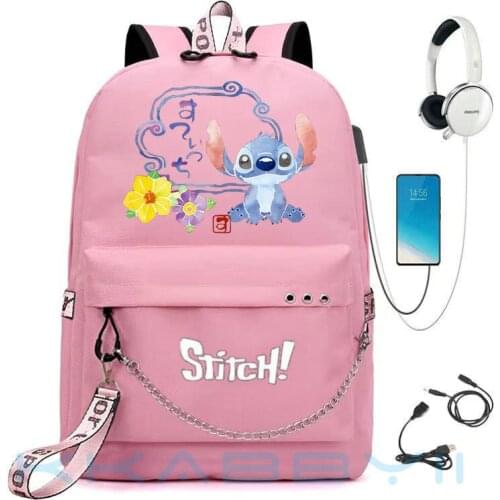 Disney Kawaii Stitch Bag Zipper USB Charging high Capacity Baby Backpack Women School Bags Teenage Girls Students Mochilas