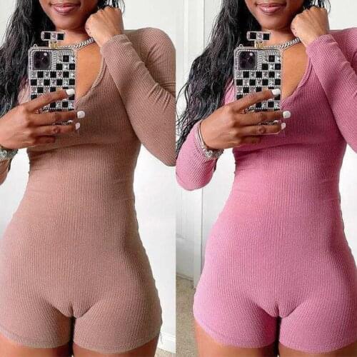 Long Sleeve Women Playsuits Autumn Winter Fashion O Neck Stretch Bottonming Jumpsuits Female Casual Solid Sport Playsuit