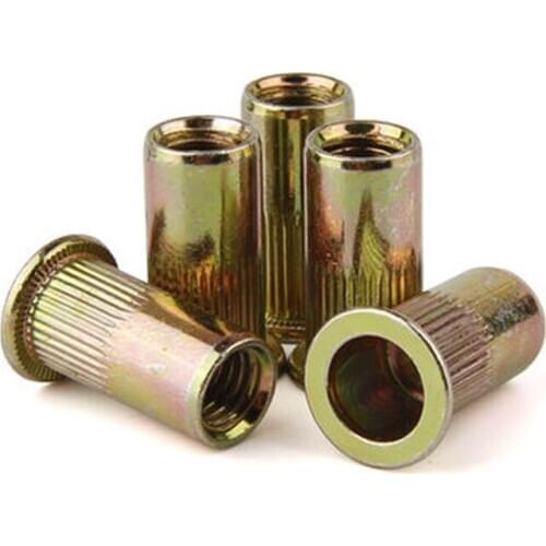 1/4-20 Zinc Plated Steel Rivet Flange Head Nut Flat Head Threaded Rivnut
