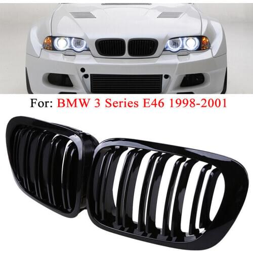 1 Pair Of ABS Plastic 2D Coupe Dual Slat Front Kidney Grille For BMW 3 Series E46 1998-2001 Gloss Matt Carbon Racing Grills