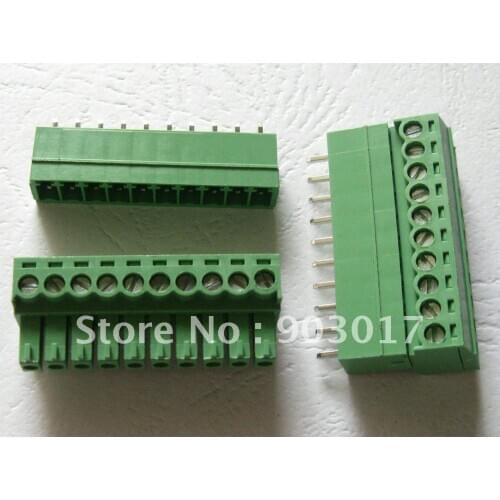 100 pcs 3.81mm 10pin/way Pitch Screw Terminal Block Connector Green Color Pluggable Type with pin