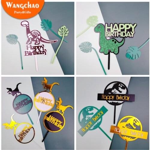 Acrylic Dinosaur Theme Happy Birthday Cake Topper Boy Birthday baking Decoration Supplies Kids Party Favors Cake Toppers
