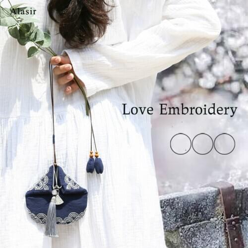 Alasir DIY Embroidery Handmade Self-embroidered Bag Sewing Material Package Tassel Cotton Coin Purse Girls Fold Kawaii Handbags