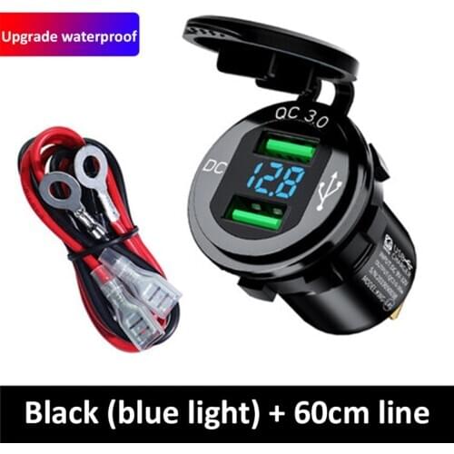 QC3.0 Dual USB Car Charger Socket Dual QC3.0 USB Fast Car Charger Power Outlet with LED Voltmeter For 12-24V Car Motorcycle Boat
