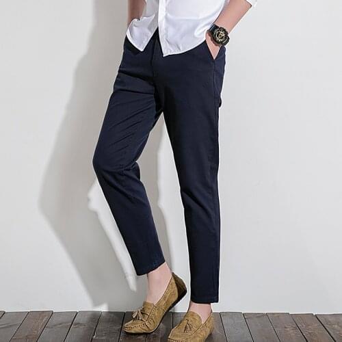 TFETTERS Korean Style Summer Work Pant Men 97% Cotton Casual Solid Color Straight Ankle-Length Trouser Men Clothing Size 28-38