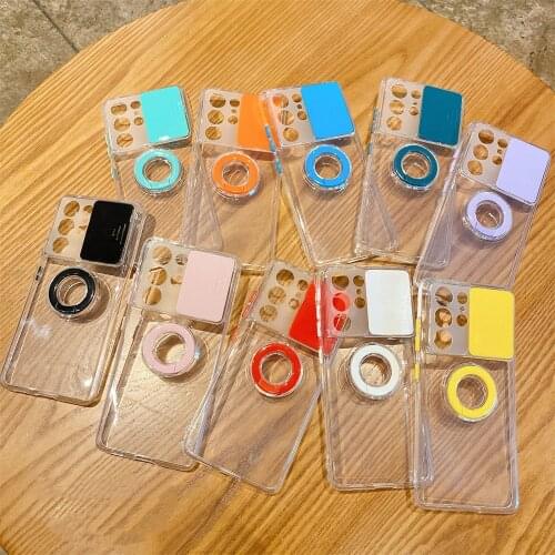 Phone Cases for Samsung Galaxy S21 Ultra A72 A52 A32 A12 S21Plus Transparent Cover Camera Protection Ring Holder Shockproof Case