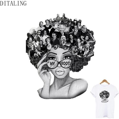 Black Race Root Girl Patches Thermal Sticker On Clothes DIY A-Level Washable T-Shirt Iron On Patches For Clothing Custom Sticker