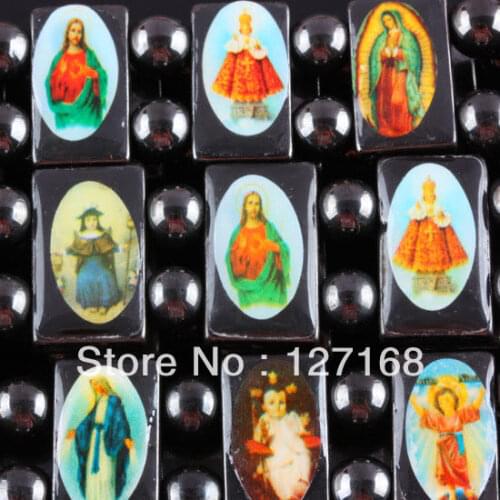 5pcs/lot Rosary Jesus Saints Icon Magnetic Hematite Bracelet Free Box As Gift Free Shipping