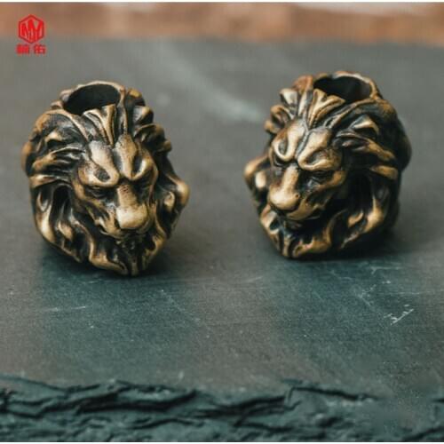 EDC Tools Retro Brass Lion King Knife Bead Paracord Bead Bracelet Flashlight Pendant