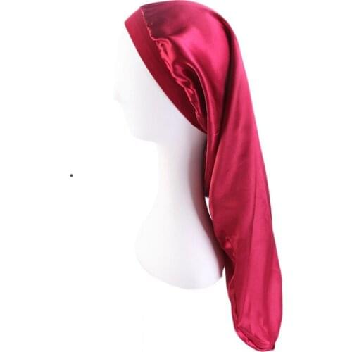 Elastic Wide Edge Long barrel Satin Bonnet Sleep Cap Dreadlocks Curly Hair Hat Fabric is Very Soft Comfortable