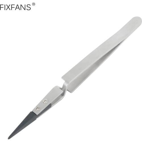 FIXFANS 140mm Precision Cross Lock Reverse Tweezers Straight Anti-Static Plastic Tips for Electronics Mobile Phone Repair Tool