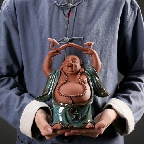 Chinese Zen Ceramic Maitreya Buddha Statue Big Belly Laughing Buddha Modern art Home living room lucky decoration statue