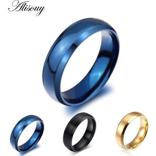 Alisouy Black Blue Gold Never fading simple Classic Wedding rings Titanium steel rings for men and women jewelry Size 4-14