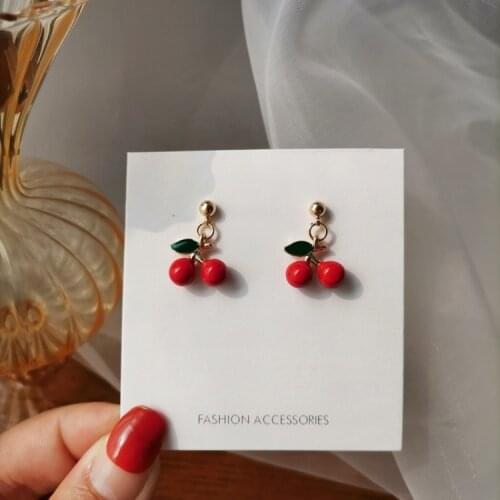Korean Cute Sweet Cherry Short Clip on Earrings Fashion Fruit Small Red Cherry Clip Earrings Without Piercing for Girls Kids