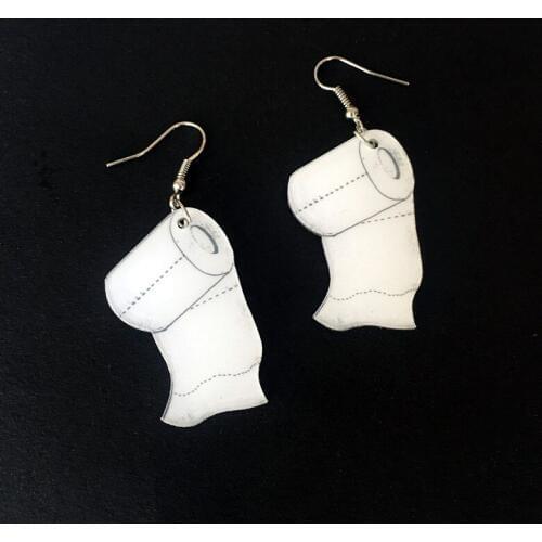 Creative Toilet Paper Statement Drop Earrings - Please Carry a Paper Towel with You Fun Acrylic Earrings Jewelry Gift Hand-made