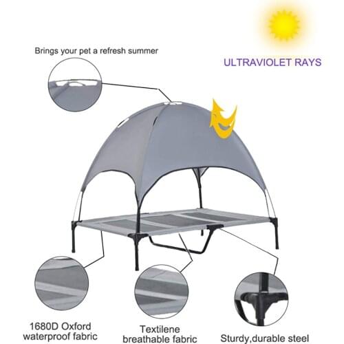 Pet Dog Bed With Sun Canopy Tent Breathable Portable Dog Cushion Double-layer Sewing Camp Tent Prevent Tearing Camping Blankets