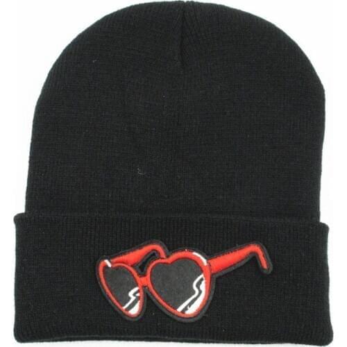 LDSLYJR Punk wind glasses embroidery Thicken knitted hat winter warm hat Skullies cap beanie hat for men and women 205