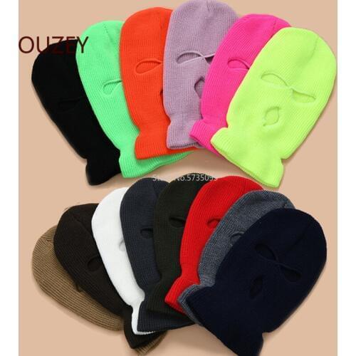 Full Face Cover Mask Three 3 Hole Balaclava Knit Hat Army Tactical CS Winter Ski Cycling Mask Beanie Hat Scarf Warm Face Masks