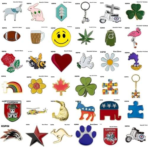 Metal Badge Smile face Green leaves The who Bee Red Heart Kiwi Bird Dove White Daisy Maple Leafs Daffodil Road Runner Elephant