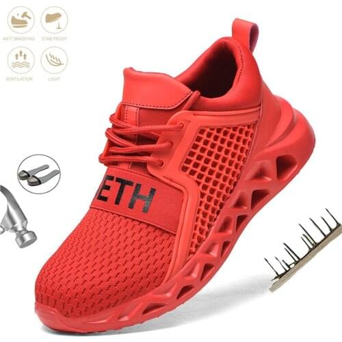 Fashion Mens Safety Shoes Steel Toe Cap Indestructible Anti-Puncture Non-slip Work Boots Breathable Lightweight Sneakers