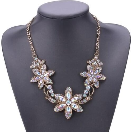 Fashion Sweet Romantic Jewelry Accessories Rhinestone Flowers Pendants Necklace For Women