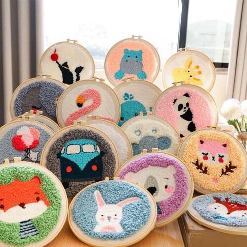 Easy Punch Needle Embroidery Kit with Hoop for Beginner Cartoon Embroidery Needlework Wool Work Handmade Sewing Kits Craft Gift