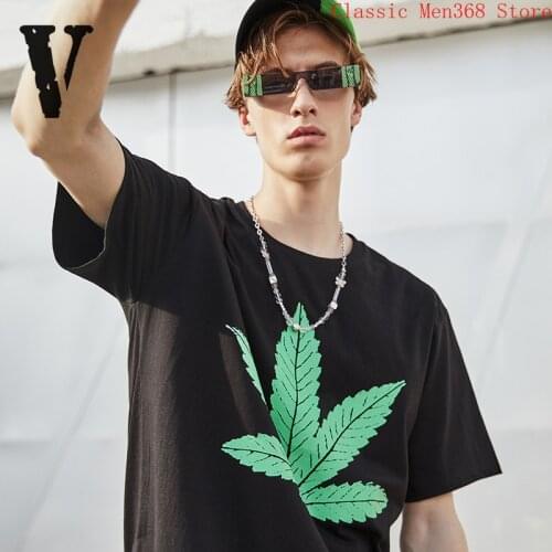 VLONE short-sleeved mens hemp leaf big V trend loose men and women round neck T-shirt