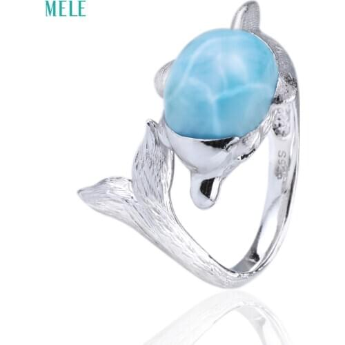 Natural gemstonesblue Larimar Dolphin Ring Open Ring direct deal Long-term supply