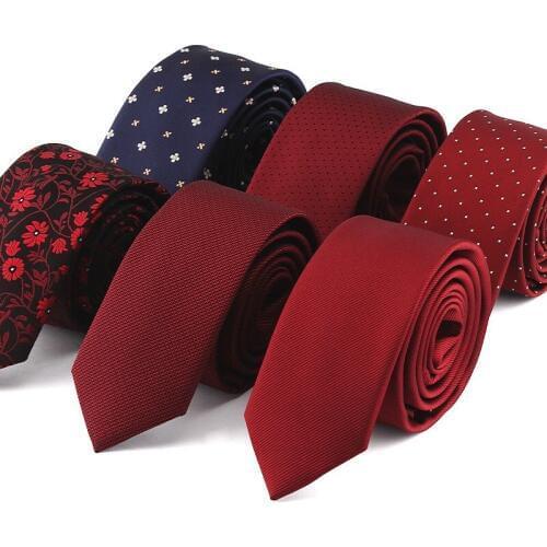2019 New Designers Brands Fashion Business Casual 5.5cm Slim Ties for Men Skinny Necktie Wedding Office with Gift Box Wine Red