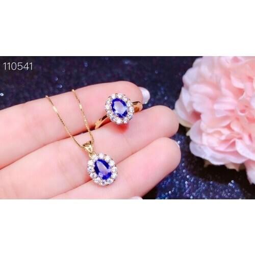 New Arrival Natural Real Natural and Real Tanzanite Jewelry set 925 sterling silver 1pc Ring,1pc Pendant,2pcs Earring