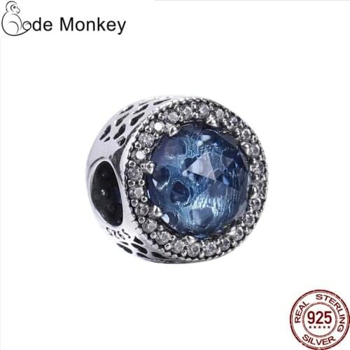 Pandach 100% Real 925 Sterling Silver Dark Blue Grass Beads Charms Fit Original Pandora Bracelet DIY Jewelry For Women 1005