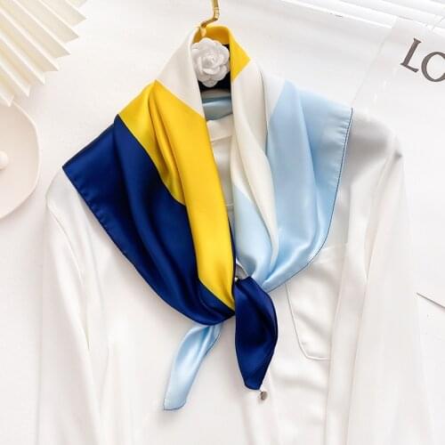 2021 Fashion Luxury Silk Satin Neck Head Scarf Women Scarfs Female 70*70cm Kerchief Square Shawls and Wraps Scarves Bag Bandana