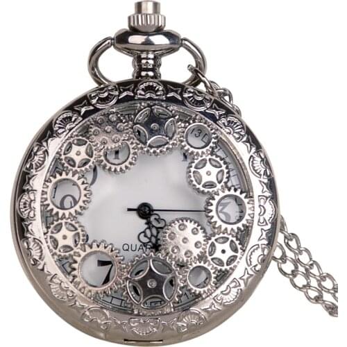 Retro Vintage Steampunk Hollow Gear Quartz Pocket Watches Necklace Pendant Women Mens Gifts Fob Watches