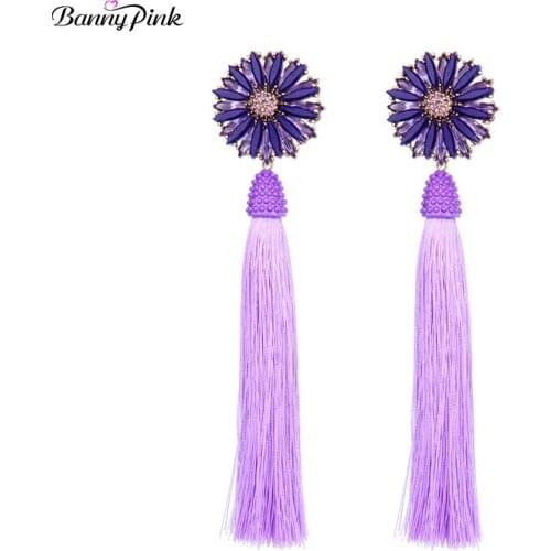 Banny Pink Bohemia Geo Crystal Flower Studs Earrings For Women Ethnic Tassel Earrings Chunky Statement Earrings Pendant Earrings