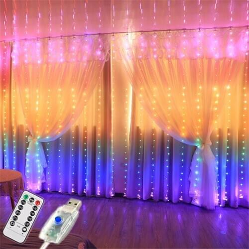 Remote LED String Lights Curtain USB Fairy Lights Garland Led Wedding Party Christmas For Window Home Outdoor Holiday Lighting