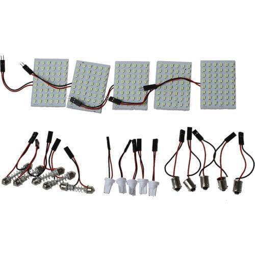 New 5pcs Car Interior Light Panel 48 SMD LED T10 BA9S Dome Festoon Bulb Adapter 12V White panel