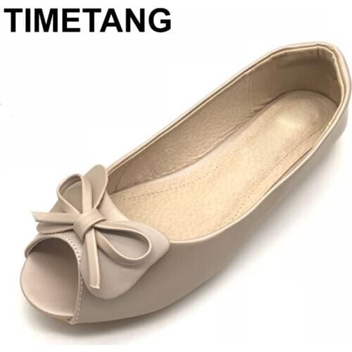 TIMETANG 2021 Bow Peep Toe Women Flats Spring Summer Fashion Soft Bottom Flat Lady Sandals Golden Shoes Slip On Big SizesE866