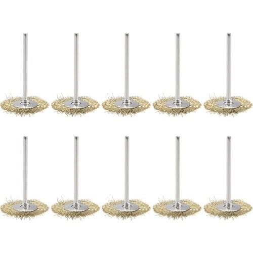 Uxcell Mini Wire Cup Brush Brass Plated Crimped Steel 25X3mm with 2.35mm Shank for woodworking home and industrial use 10Pcs