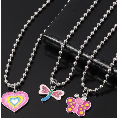 Vintage Fashion Colours Heart Dragonfly Butterfly Cute Pendant Necklace Insects Cartoon For Man Women Hip-hop Collar Jewelry
