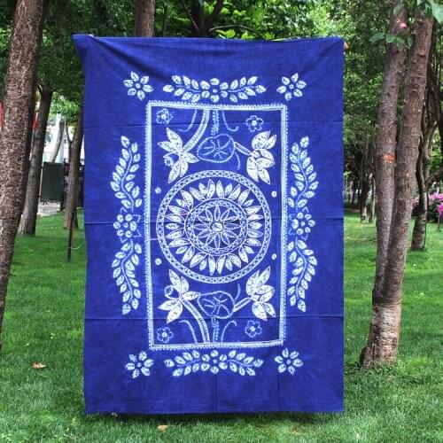Yunnan tibet tribal batik handmade tie dye indigo table cloth ethnic boho gypsy hmong miao home decoration thai oriental 110x160