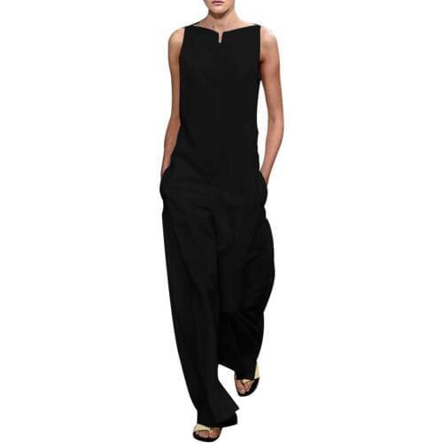 Plus Size Women Summer Solid Color V Neck Jumpsuit Harem Pants Sleeveless Romper