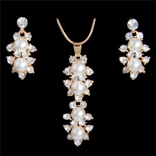 ZOSHI Simulated Pearl Jewelry Set Wholesale Gold Color Pendant Necklaces Drop Earrings For Women Fashion Wedding Jewelry Sets